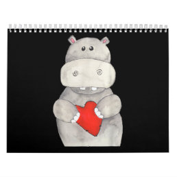 Cute Hippo Hippopotamus Holding Heart | Love Hippo Calendar