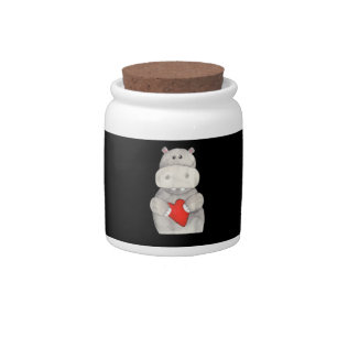 Cute Hippo Hippopotamus Holding Heart Love Hippo Candy Jar