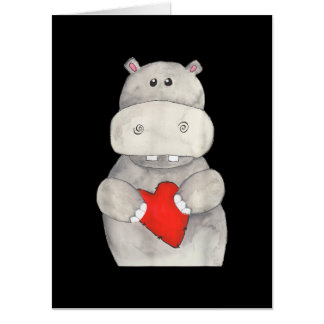 Cute Hippo Hippopotamus Holding Heart | Love Hippo Card