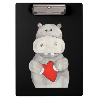 Cute Hippo Hippopotamus Holding Heart | Love Hippo Clipboard