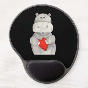 Cute Hippo Hippopotamus Holding Heart   Love Hippo Gel Mouse Pad