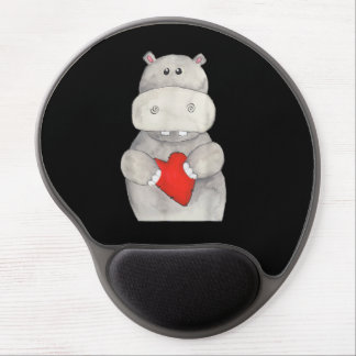 Cute Hippo Hippopotamus Holding Heart | Love Hippo Gel Mouse Pad