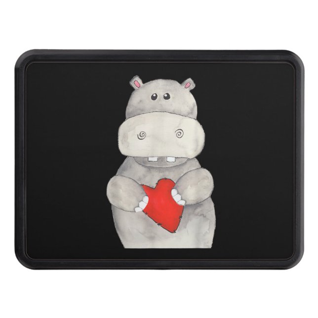 Cute Hippo Hippopotamus Holding Heart | Love Hippo Hitch Cover (Front)