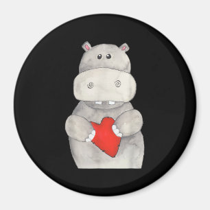 Cute Hippo Hippopotamus Holding Heart   Love Hippo Magnet
