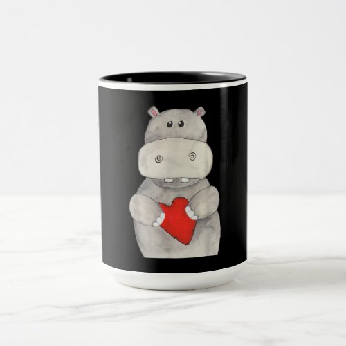 Cute Hippo Hippopotamus Holding Heart  Love Hippo Mug