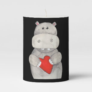 Cute Hippo Hippopotamus Holding Heart   Love Hippo Pillar Candle
