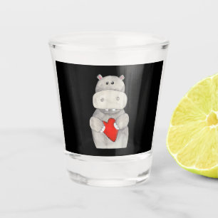 Cute Hippo Hippopotamus Holding Heart   Love Hippo Shot Glass