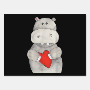 Cute Hippo Hippopotamus Holding Heart   Love Hippo Sign