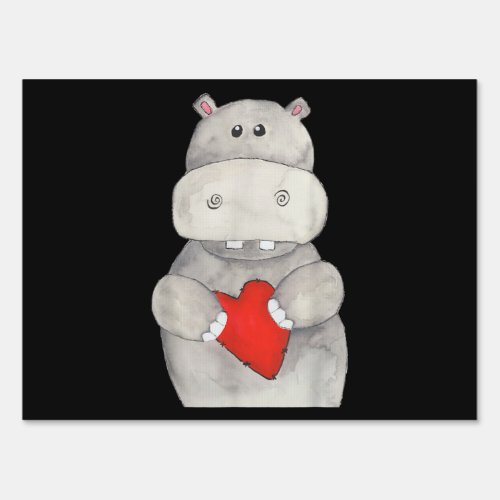 Cute Hippo Hippopotamus Holding Heart  Love Hippo Sign