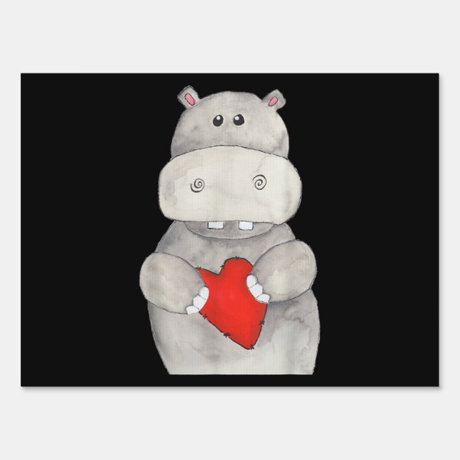 Cute Hippo Hippopotamus Holding Heart | Love Hippo Sign (Front)