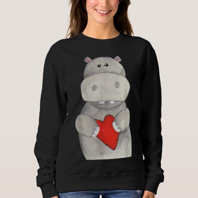 Cute Hippo Hippopotamus Holding Heart | Love Hippo Sweatshirt (Front)