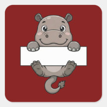 Cute Hippo Holding Blank Sign Cartoon