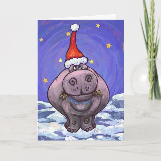 Cute Hippo Holiday Greeting Card (Front)