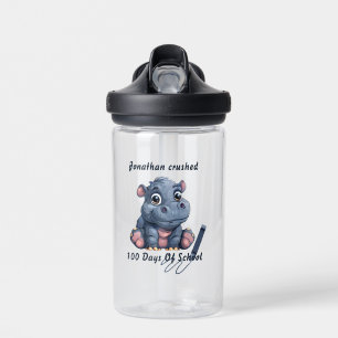 Cute Hippo I Crushed 100 Days of School  Water Bottle