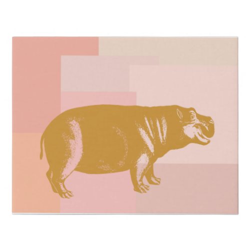 Cute Hippo Illustration in Pink and Gold Faux Canvas Print