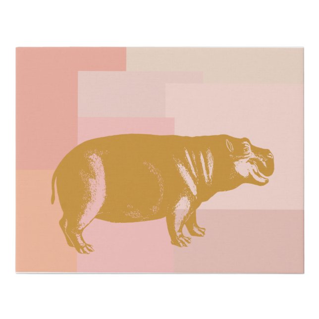 Cute Hippo Illustration in Pink and Gold Faux Canvas Print (Front)
