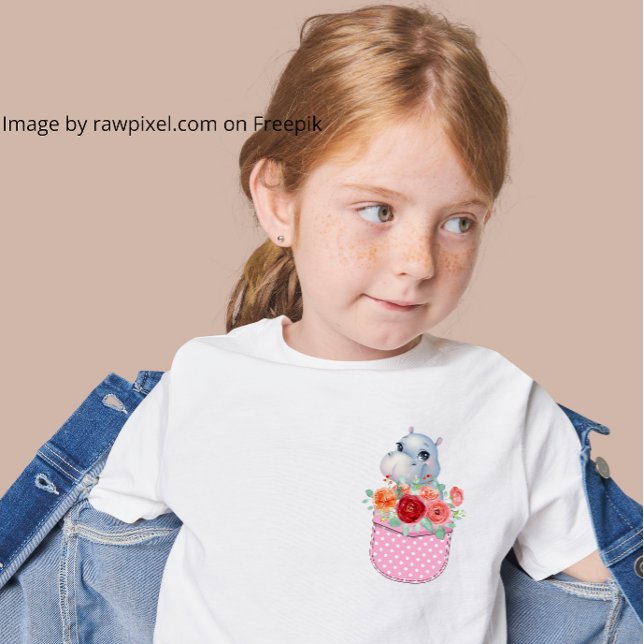 Cute Hippo in a Printed Pink Dotted Pocket T-Shirt (Creator Uploaded)