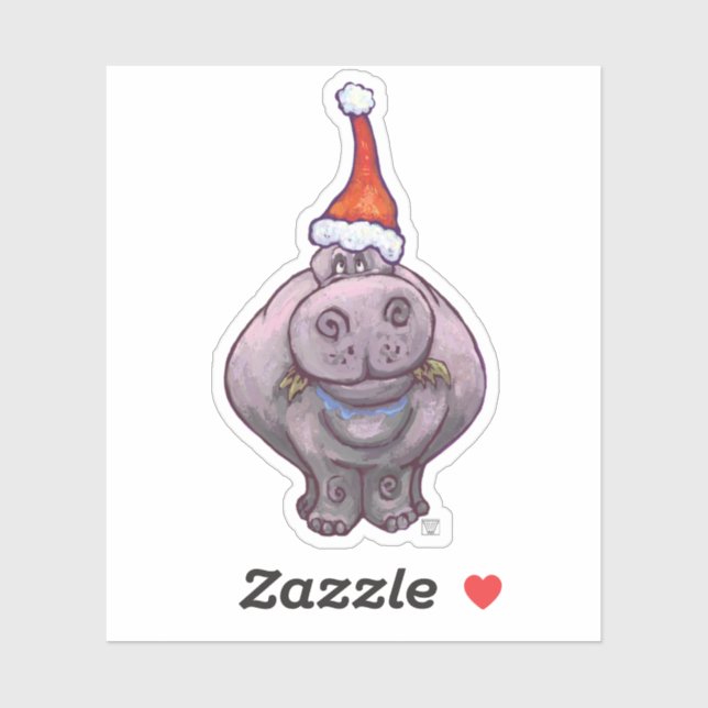 Cute Hippo in a Santa Hat Sticker (Sheet)