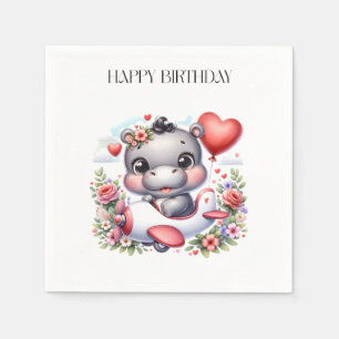 Cute Hippo in Heart Plane Napkins