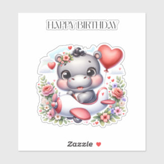 Cute Hippo in Heart Plane Sticker