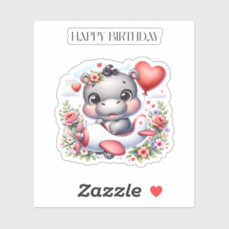Cute Hippo in Heart Plane Sticker