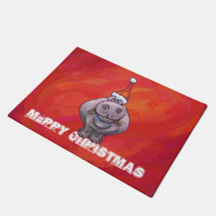 Merry Christmas Door Mat, Hippo Christmas Doormat