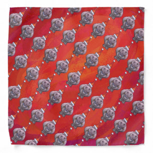 Cute Hippo in Santa Hat Pattern on Red Bandana