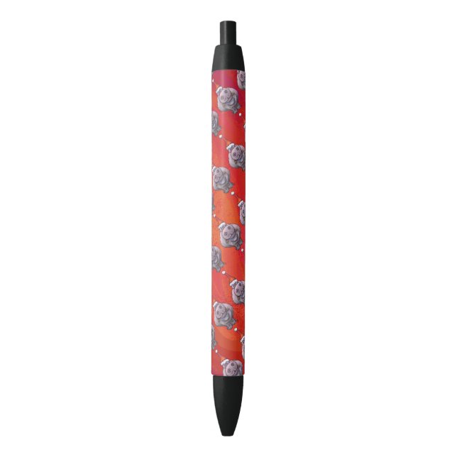 Cute Hippo in Santa Hat Pattern on Red Pen (Front Vertical)