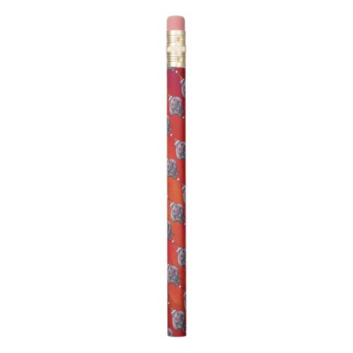 Cute Hippo in Santa Hat Pattern on Red Pencil