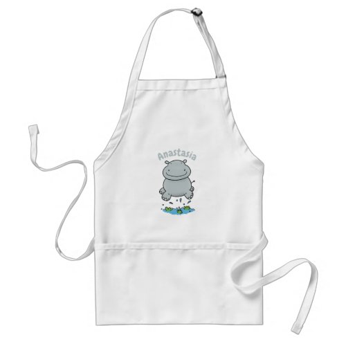 Cute hippo jumping cartoon illustration adult apron