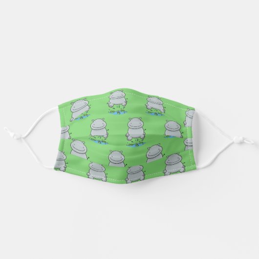 Cute hippo jumping cartoon illustration adult cloth face mask (Front, Unfolded)