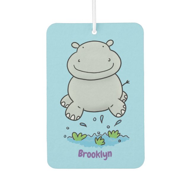 Cute hippo jumping cartoon illustration air freshener (Front)