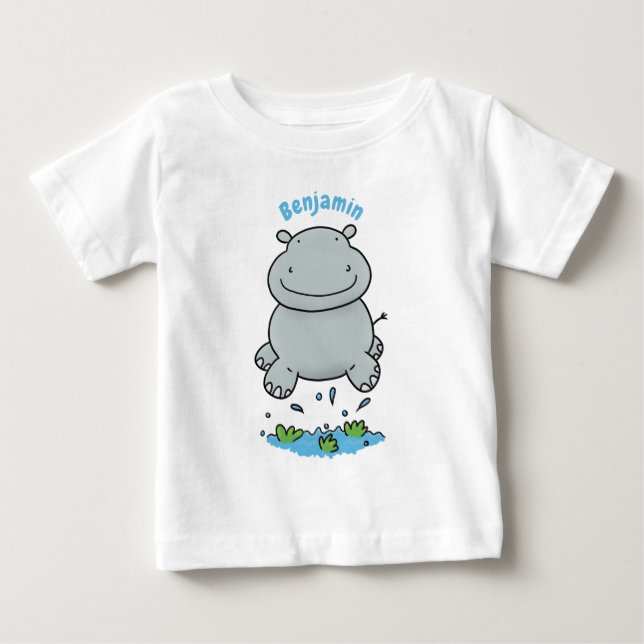 Cute hippo jumping cartoon illustration baby T-Shirt (Front)