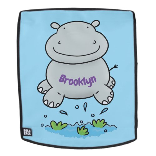 Cute hippo jumping cartoon illustration backpack