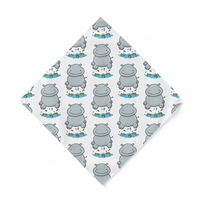 Cute hippo jumping cartoon illustration bandana (Front)
