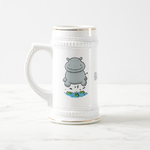 Cute hippo jumping cartoon illustration beer stein