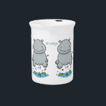 Cute hippo jumping cartoon illustration beverage pitcher<br><div class="desc">This adorably cute baby hippo is jumping in the waterhole!</div>