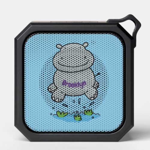 Cute hippo jumping cartoon illustration bluetooth speaker