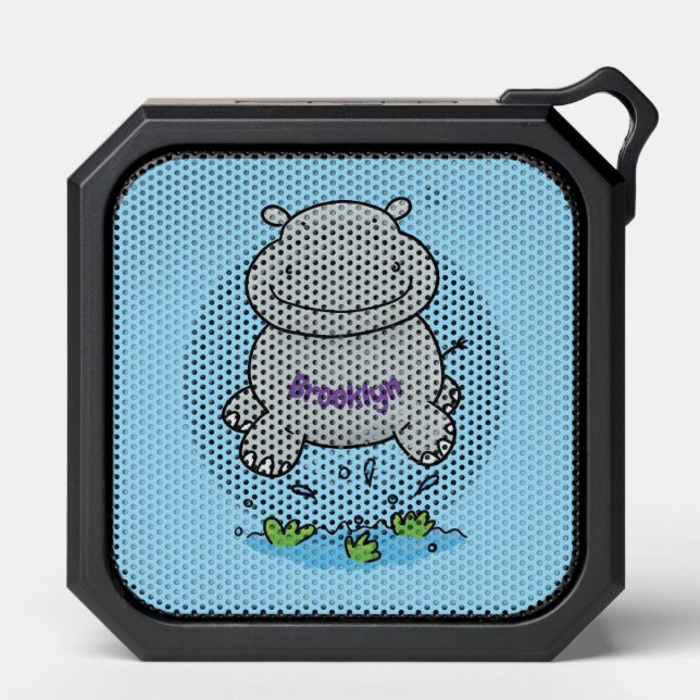 Cute hippo jumping cartoon illustration bluetooth speaker (Front)