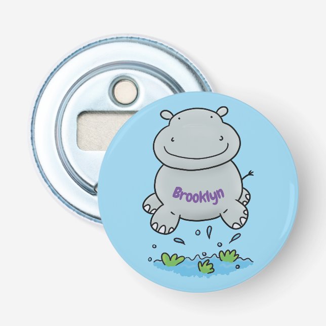 Cute hippo jumping cartoon illustration bottle opener (Front)