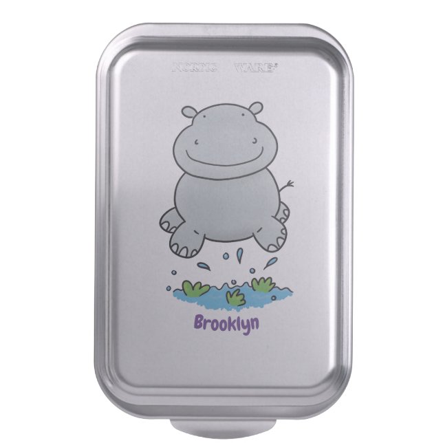 Cute hippo jumping cartoon illustration cake pan (Front Vertical)