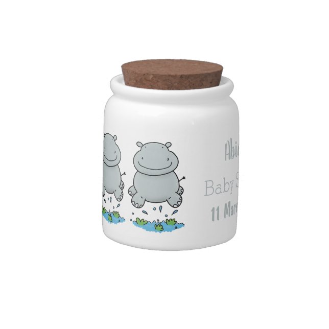 Cute hippo jumping cartoon illustration candy jar (Left)