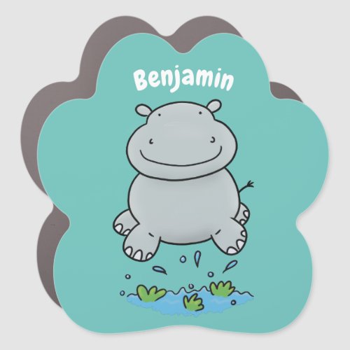 Cute hippo jumping cartoon illustration car magnet