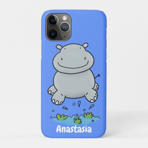 Cute hippo jumping cartoon illustration iPhone 11 pro case