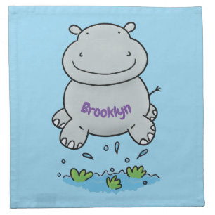 Cute hippo jumping cartoon illustration cloth napkin
