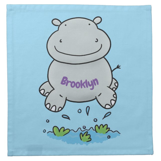 Cute hippo jumping cartoon illustration cloth napkin (Front)