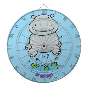 Cute hippo jumping cartoon illustration dart board