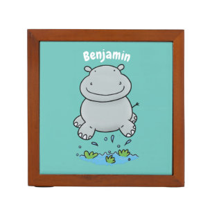Cute hippo jumping cartoon illustration desk organizer