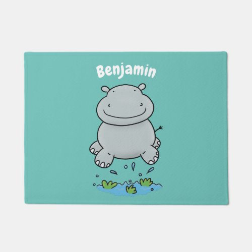 Cute hippo jumping cartoon illustration doormat