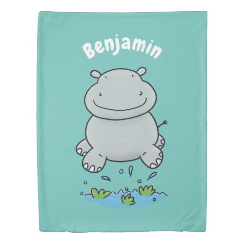 Cute hippo jumping cartoon illustration duvet cover